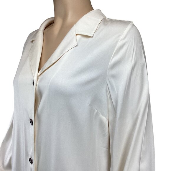 Soft Surroundings Top Size Medium MP Satin Ivory‎ Button-Down Shirt Long Sleeve - Picture 5 of 7